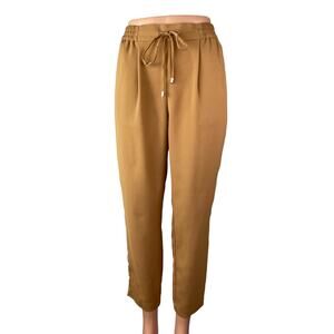 Zara Women's Brown Drawstring High Rise Carrot Tapered Trousers Dress Pants XS